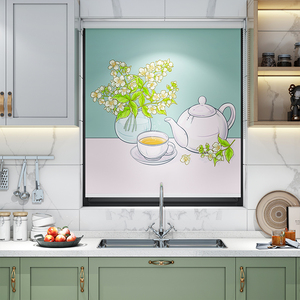 厨房窗帘卷帘防水防油窗户遮挡帘防走光遮阳隔热遮光帘免打孔安装