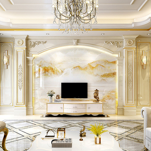 欧式客厅石纹罗马柱背景墙双柱边框瓷砖岩板电视墙护墙板石材装修