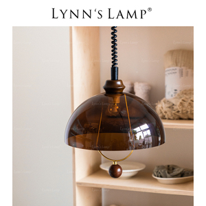 Lynn's立意 中古亚克力吊灯 餐厅实木可伸缩吧台岛台卧室复古灯具
