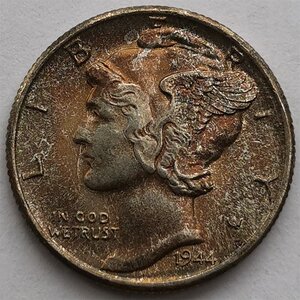 济铺美国 1944 s 墨丘利(小飞人)银币 10美分 (913)