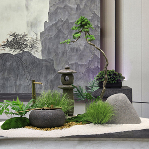 仿真迎客松树造景禅意人造罗汉松盆栽室内景观设计茶室假绿植摆件