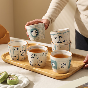 熊猫茶杯套装高级感喝茶小杯子主人杯一对品茗杯陶瓷功夫茶具水杯