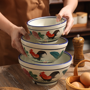 老式怀旧公鸡碗陶瓷汤碗可电磁炉汤盆大面条碗高颜值泡面碗拉面碗