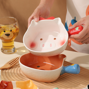 带手柄碗大号陶瓷烘焙芝士焗饭烤碗高颜值可爱泡面碗水果盘沙拉碗