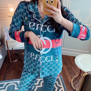 gucci纯棉睡衣女春秋季长袖韩版圆领套装卡通可爱学生秋冬可外穿