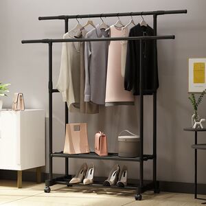 移动式大号被子简约洒衣服的架子单杆小型滑动挂衣架房间衣撑双杠