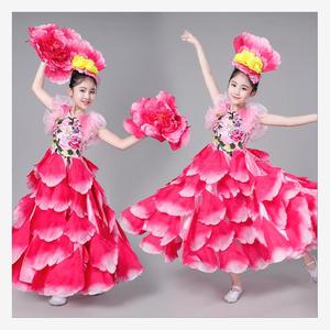 新款六一儿童女童演出服 幼儿园表演合唱服装牡丹仙子舞蹈大摆裙