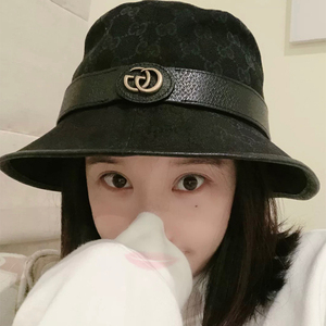 法国gucci/古奇老花 双g金属扣帆布拼皮渔夫帽 帽子男女款