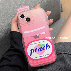 韩风ins粉色桃子果汁小酒瓶适用iphone13promax苹果12手机壳11的透明