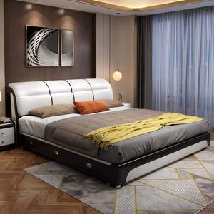 索菲亚真皮床双人床1.8米现代简约主卧婚床北欧床欧式榻榻米储物