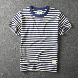 香港潮牌条纹t恤男美式复古纯棉海魂衫短袖撞色休闲打底情侣半袖t