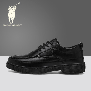 polo sport皮鞋男韩版增高男士商务正装休闲鞋黑色工作鞋子男冬季