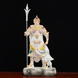 汉白玉二郎神神像显圣真君杨戬华光大帝佛像哮天犬居家供奉摆件