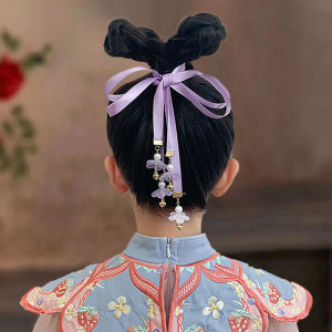 儿童汉服头饰中国风铃铛飘带古装发饰女童编发头绳古风绑发发带