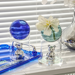 克莱因蓝摆件透明玻璃泡泡小众花瓶网红ins风北欧装饰品水培简约