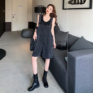 工装短裤女宽松bf女装加大胖mm大口袋牛仔小个子吊带显高夏装阔