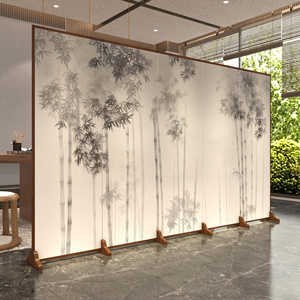 新中式竹子屏风隔断客厅入户玄关折叠移动简约布艺遮挡办公折屏