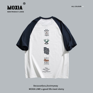「队徽合集」潮牌moxia丨小众设计感丨抽象印花插肩袖圆领短袖T恤