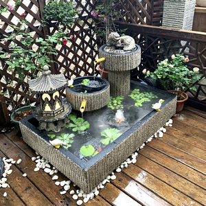 户外成品鱼池循环流水摆件假山造景阳台天台庭院花园布置室外鱼缸