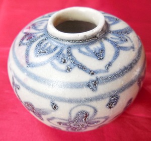 古董文房用莲花缠枝梅青花瓷小水盂罐明代老陶瓷器真品海捞瓷