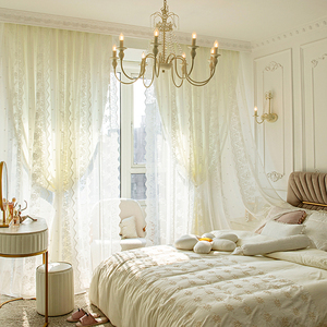 法式双层蕾丝窗帘窗纱透光不透人白纱客厅卧室飘窗公寓网红风纱幔