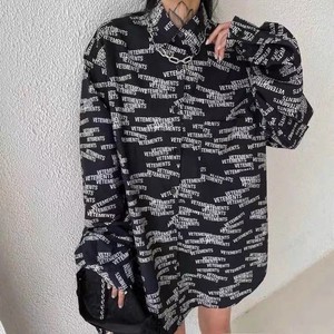 正确版vetements vtm维特萌黑色字母logo宽松休闲长袖白色衬衫男