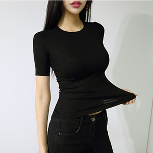 2023夏季新款韩版修身显瘦性感打底衫紧身显胸弹力短袖T恤上衣女
