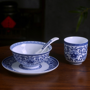 景德镇陶瓷碗碟勺盘餐具套装中式家用青花瓷碗盘饭店酒店定制餐具