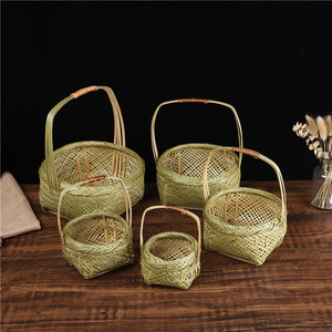 竹青篮子竹子制品竹编工艺品手提水果蔬菜篮编织手工竹篮