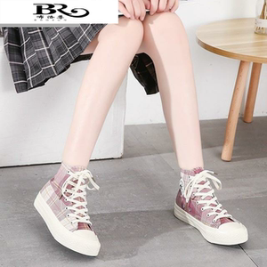 日系jk鞋子品鮀梦幻樱花树莓红制服高帮鞋配裙子高筒帆布鞋女小众