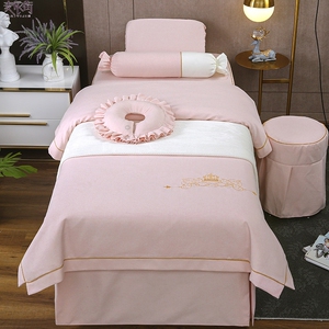 高端简约美容床罩四件套全棉麻皮肤管理会所专用按摩头疗床套白色