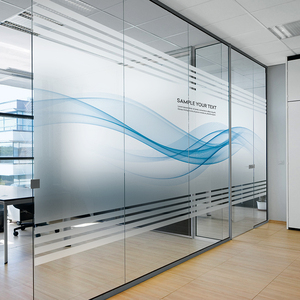 办公室条纹玻璃贴纸免胶磨砂玻璃贴膜防撞透光不透明走廊隔断防窥