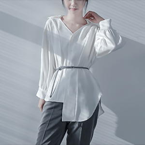 收腰雪纺衬衣女