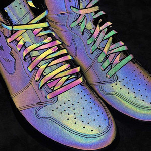 紫色渐变鞋带号aj1渐变色二次元黑白反光3m全息彩变色龙鞋带镭射