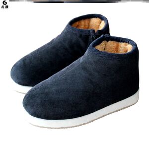 保暖鞋手工棉鞋农村家居防滑底高帮侧拉链老人土外穿鸡婆布的棉靴