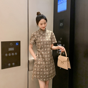 素笺短裙显瘦裙子夏国风汉服气质年轻款改良旗袍连衣裙女2021新款