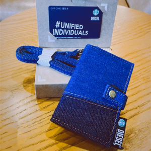 星巴克2021diesel卡包潮流时尚联名会员星礼包牛仔布蓝色便携挂绳