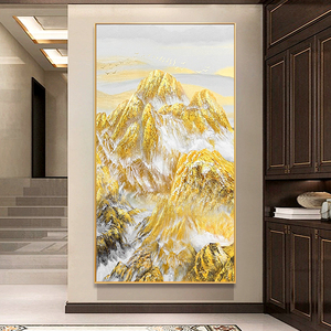 原创手绘油画背靠金山玄关装饰画现代轻奢走廊过道背景墙大幅挂画