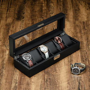 手表收纳盒子碳纤维皮质机械表男士腕表展示盒带锁古玩首饰收藏箱