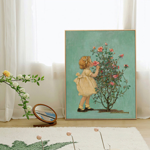 欧式玫瑰女孩挂画法式艺术油画卧室玄关小众壁画人物复古装饰画