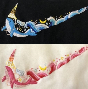 情侣送衣服男友代绣蓝色鲸鱼海豚材料包刺绣t恤男diy对勾绣粉色