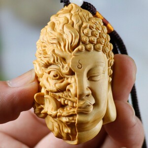 黄杨木雕佛魔一念之间吊坠把玩件手把件文玩随身人物天然汽车挂件