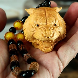 黄杨木雕刻生肖老虎动物挂件摆件女生男士随身手把件虎头天然木雕