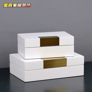 首饰盒样板间珠宝展示收纳梳妆台桌面摆件木盒漆盒白色客厅装饰盒