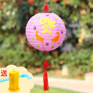 材料灯彩diy红纸儿童纸灯手工贴画宫灯礼物灯笼彩色制作维多利d11