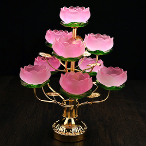 九品琉璃烛台供灯七彩琉璃莲花灯 七彩烛台荷花灯 长明灯宝莲灯