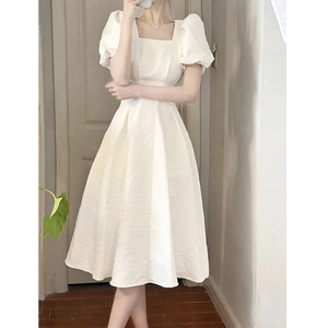 泡泡袖白色连衣裙女2024夏季新款长裙子高端精致网红爆款法式气质