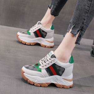 漫步佳人真皮小白鞋女2021年新款春秋爆款内增高女鞋子运动老爹鞋