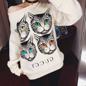 代购gucci/古奇卫衣新款猫头印花套头上衣休闲长袖连帽衫男女同款