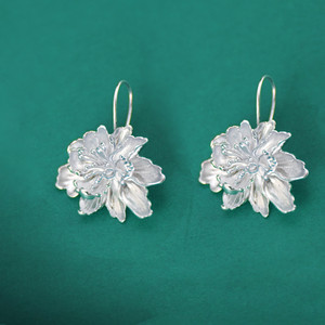 重工手工银饰s925银时尚素银复古民族风个性牡丹耳坠花卉耳钩耳饰